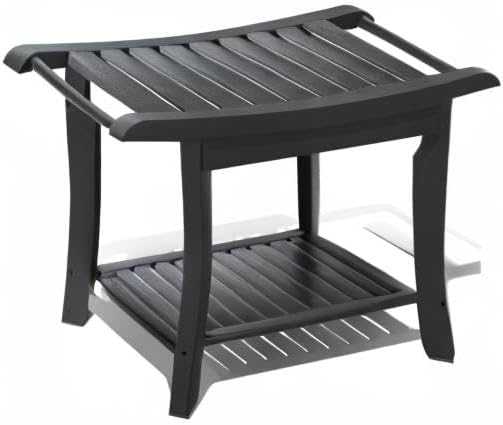 Zhuoyue Bamboo Shower Stool Bench Waterproof with Storage Shelf for Shaving Legs or Spa Bath Seat in Bathroom & Inside Shower for Adults Seniors Elderly (24 x 13.4 x 18.5 inches+Black)