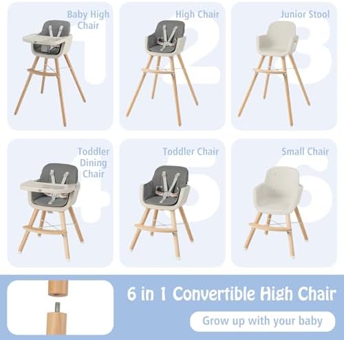 BABY JOY Baby High Chair, 3-in-1 Convertible Wooden Highchair - Image 2