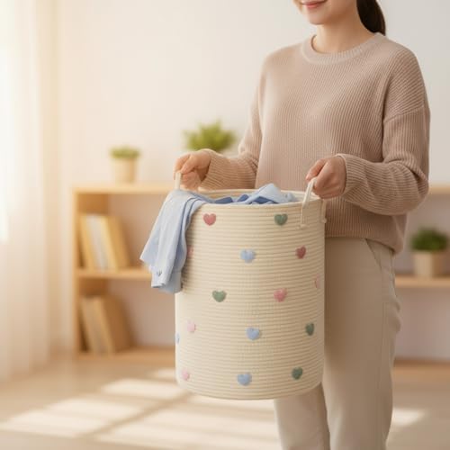 LemonRoad Macaron Heart Nursery Hamper Cotton Rope Basket - Image 6