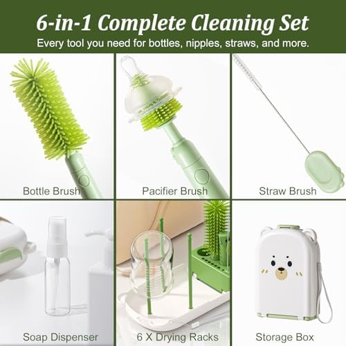 Travel Baby Bottle Cleaner Kit, 6-in-1 Brush Set - Image 4