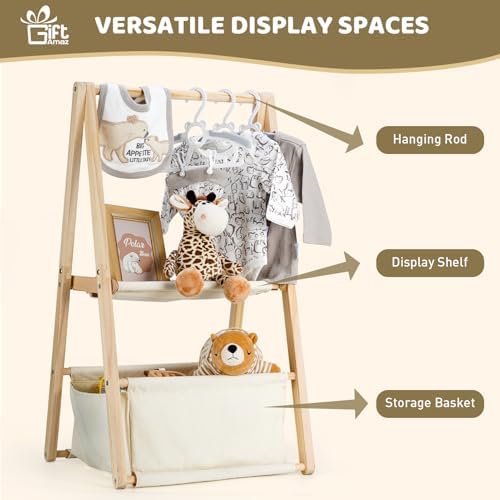 GiftAmaz Wooden Baby Shower Crate Closet, Double-Layered Baby Basket - Image 2