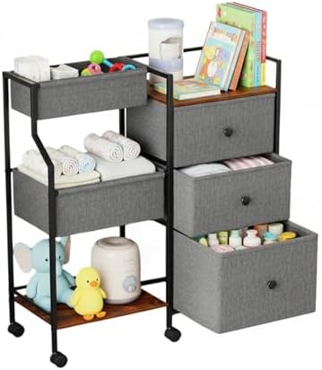 PandaEar Baby Diaper Caddy Organizer and Storage, 3-Tier Rolling Nursery Cart by PandaEar