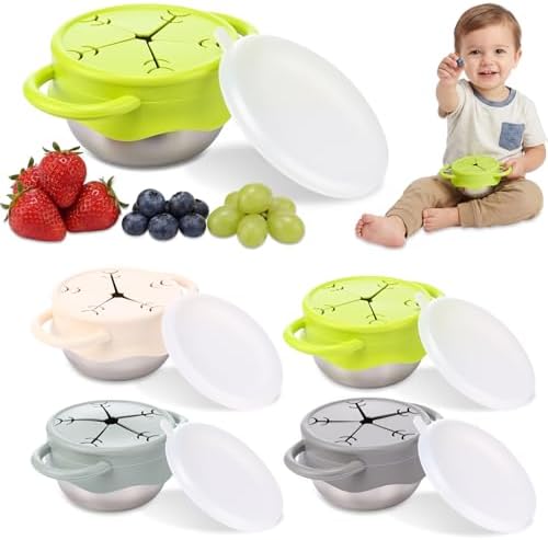4 Pcs 13 oz Stainless Steel Snack Cups Spill Proof, 3 in 1 Baby Snack by Ferrochef