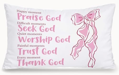 Pink Coquette Bow God Christian 12x20 Pillow Cover, Preppy Bible Scripture by Unknown