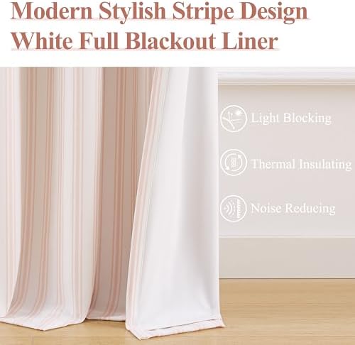 ZJDECOR Pink Stripe Full Blackout Curtain Panels 84 Inches Long, Rod Pocket - Image 2