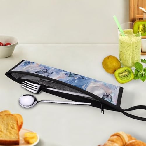 Cutlery Storage Bag Travel, Butterfly Marble - Image 4