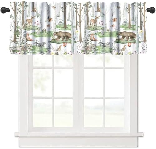 Woodland Animals Valance Curtains, Wild Animals Watercolor Forest Bear Deer Fox - Image 6