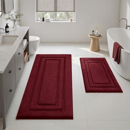 HOMEIDEAS Bathroom Rugs Sets 2 Piece, Extra Long Bath Mat Burgundy Red - Image 3