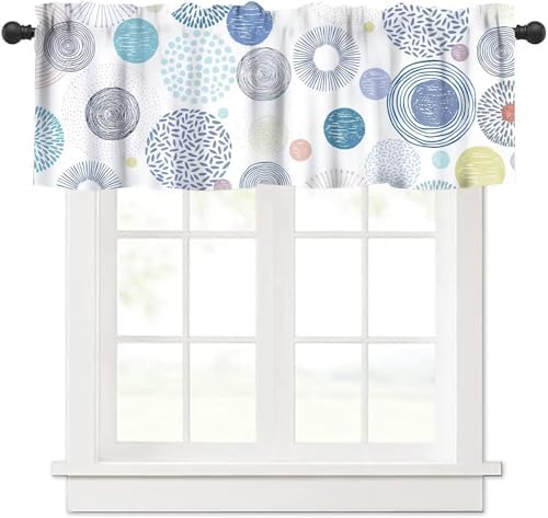 Blue Circle Kitchen Valance, Abstract Geometric Circle Firework Modern by JanJCurt