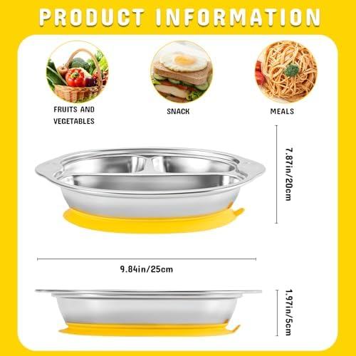 Stainless Steel Baby Suction Plate, Divided Toddler Plate ，yellow - Image 4