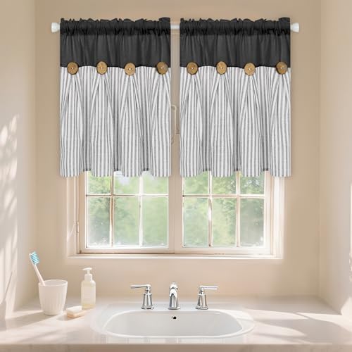 ASPMIZ Cotton Linen Window Treatment Tiers 24 Inch, Boho Rustic Kitchen - Image 3