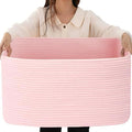 25"x16"x16" Rectangle Pink Woven Blanket Basket, Large Basket by Hobasket