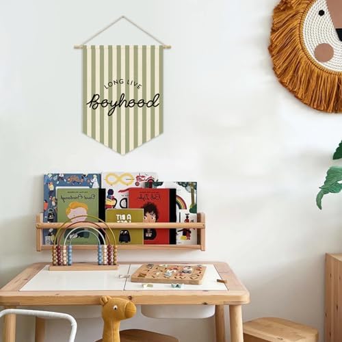 Boys Room Decor, Long Live Boyhood Boy Nursery Linen Canvas Banner - Image 3