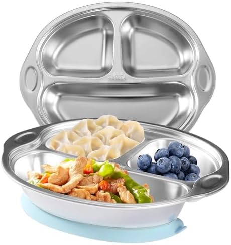 Stainless Steel Suction Baby Plate, Divided Toddler Plate by MrsChou