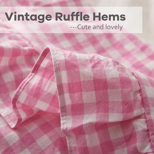 2 Pack Pink White Gingham Ruffle Throw Pillow Covers 18''x18'' - Image 5