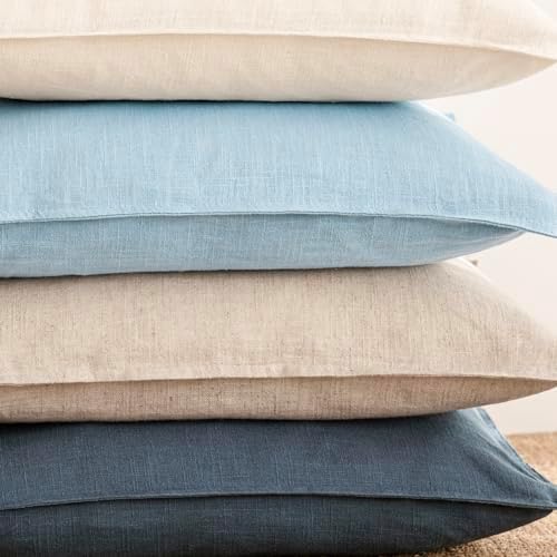 Foindtower Linen Solid Decorative Throw Pillow Covers 26x26 Inch Light Blue - Image 7