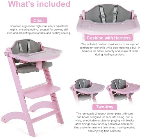 Cowiewie 3-in-1 Convertible Wooden High Chair, 10-Position Tool-Free Adjustable - Image 4