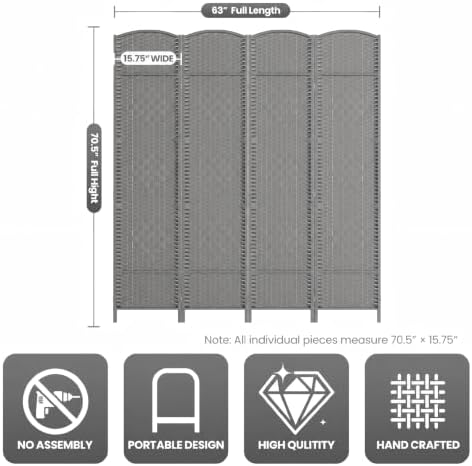 4 Panel Folding Room Divider, Woven Privacy Screen - Image 3