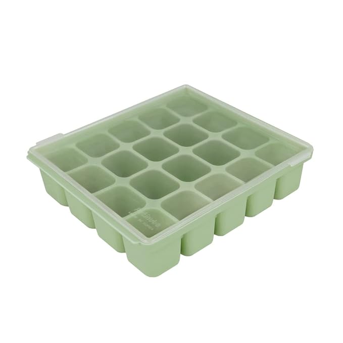 Baby Food Storage Silicone Cubes with Clip-On Lid Freezer Tray Baby Food Soups Purees Ice Easy and Safe Design Made in Korea (20 Celadon Green)