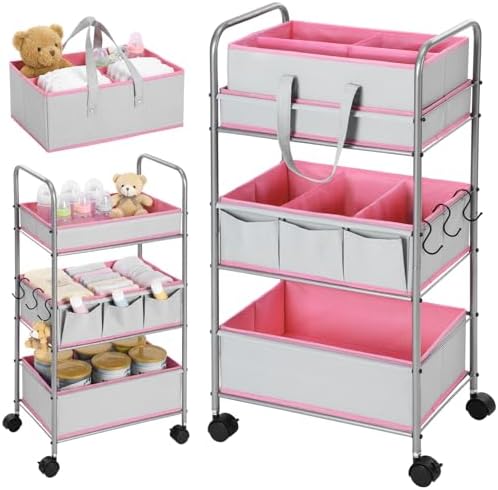 FoldTier 2in1 Baby Diaper Caddy Organizer Cart 3 Tier Large Capacity Metal by FoldTier
