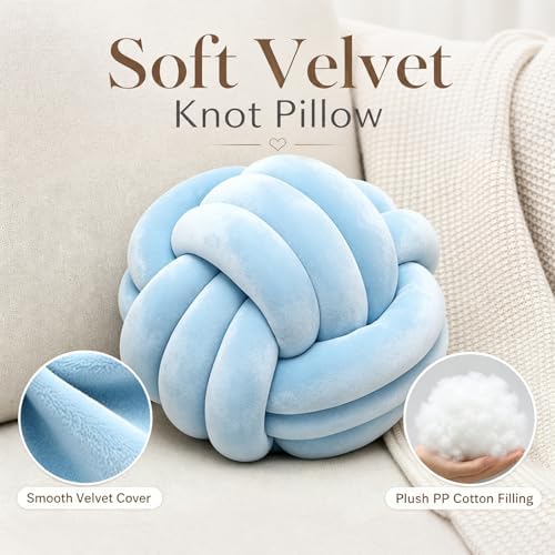 Petrella Ice Blue Knot Pillow Ball, 11 Inch Round Decorative Pillow - Image 2