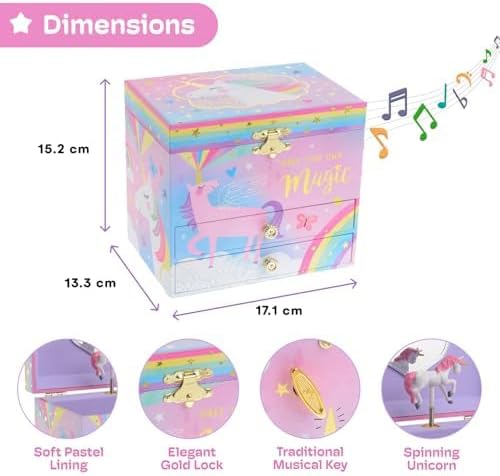 Jewelkeeper Unicorn Musical Jewelry Box for Girls - Cotton Candy Unicorn Design Music Box with 2 Pullout Drawers to Store Earrings, Necklace and Bracelets, Plays The Beautiful Dreamer Tune