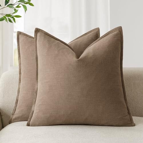 Foindtower Linen Solid Decorative Throw Pillow Covers 18x18 Cocoa Brown by Foindtower