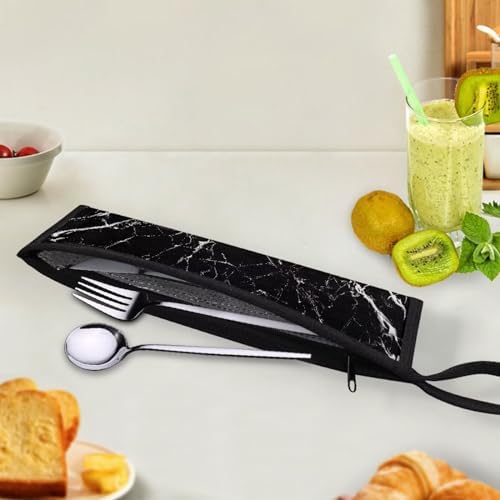 Portable Travel Tableware Box Black Marble Flatware Storage Box Case Travel - Image 4