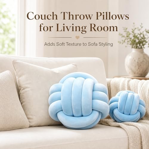 Petrella Ice Blue Knot Pillow Ball, 11 Inch Round Decorative Pillow - Image 6