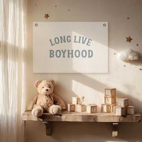 Long Live Boyhood Banner – Boy Room Decor Linen Banner Hanging Flag Retro Pink - Image 2