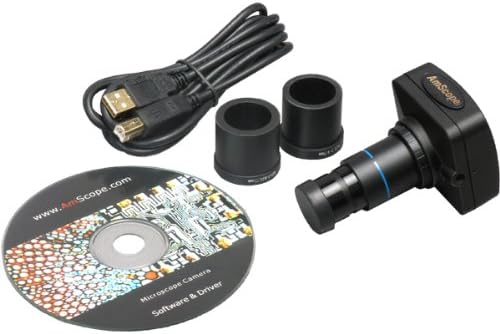 AmScope B100-3M Digital Compound Binocular Microscope, 40X-1000X Magnification, Brightfield, Tungsten Illumination, Abbe Condenser, Plain Stage, Includes 3MP Camera with Reduction Lens and Software