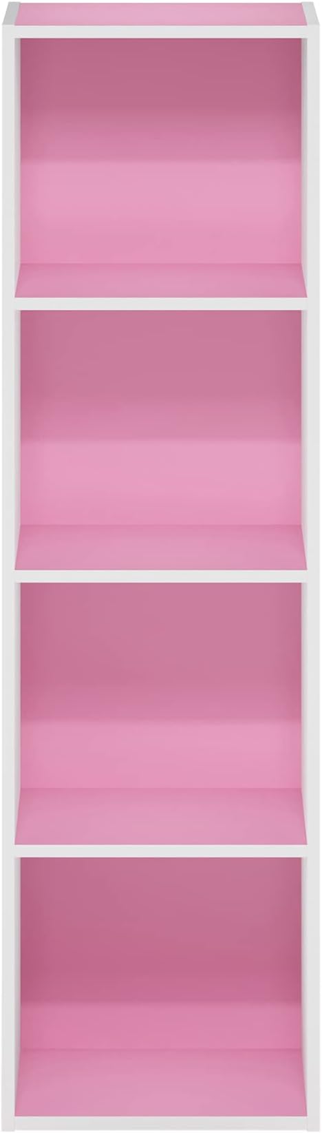 Furinno Luder Bookcase / Book / Storage, 4-Tier Cube, Pink/White