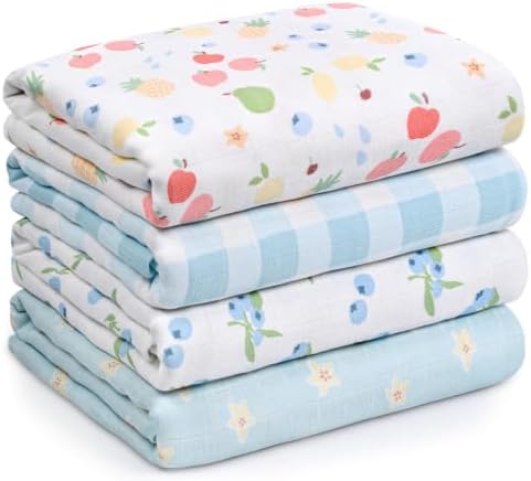 GLLQUEN BABY Muslin Swaddle Blankets 4Pk Receiving Blanket Large 35" x 40" by GLLQUENBABY
