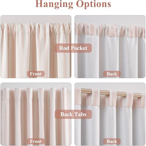 ZJDECOR Pink Stripe Full Blackout Curtain Panels 84 Inches Long, Rod Pocket - Image 4