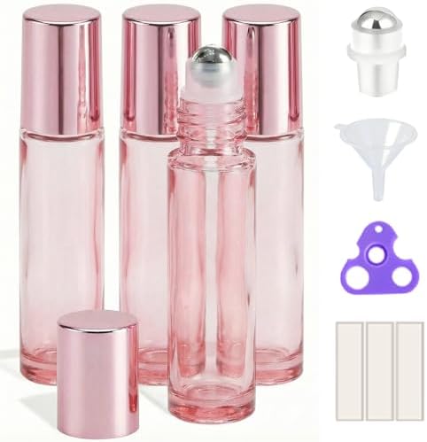 PrettyCare 4 Pack, 10 ml Essential Oil Roller Bottles by PrettyCare