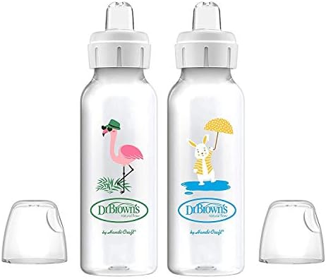 Dr. Brown's Narrow Sippy Spout Bottle, Flamingo & Bunny, 8 oz by Unknown
