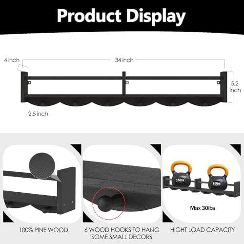 34Inch Nursery Bookshelves, Wall Floating Shelf Kids Coat Rack - Image 3