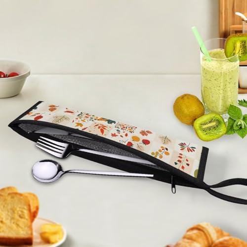Fall Motif Checkered Cutlery Pouch Silverware Set Bag Tableware Carrying Case - Image 4