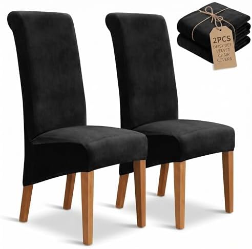 Deisy Dee Velvet Dining Chair Covers Set of 2, Extra Large XL Oversized Stretch by DeisyDee