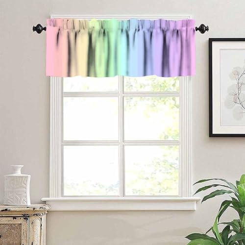 Rainbow Valances for Girls Room, Cute Pastel Colorful Strip Printed Rod Pocket - Image 4