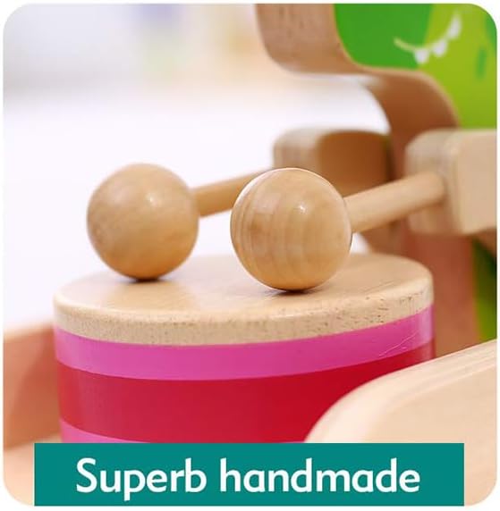 Baby Gift Wooden Toddler Pull Toy, Crocodile Drum Tapping Children's Toy, Baby dragging and Learning to Walk, Rope Traction Rope Crawling for Toddlers Ages 1+