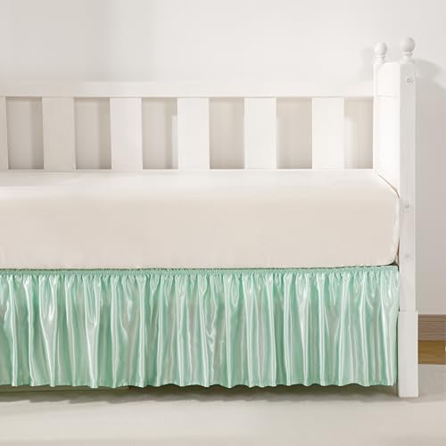 Mint Green Satin Crib Bed Skirt - Image 3