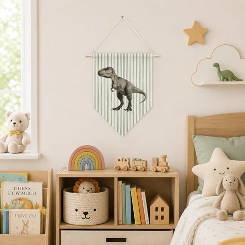 KYTWSFWS Dinosaur Nursery Wall Art Pennant Flag, Boys Room Wall Decor, Sage - Image 4