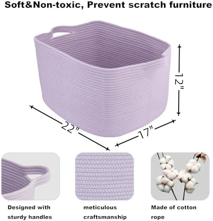XUANGUO Large Woven Cotton Rope Blanket Basket 22"x17"x12" Lavender Purple - Image 2
