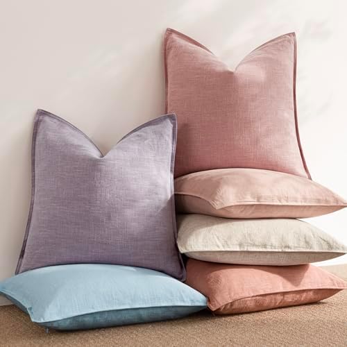 Foindtower Linen Solid Decorative Throw Pillow Covers 22x22 Inch Rose Pink - Image 6