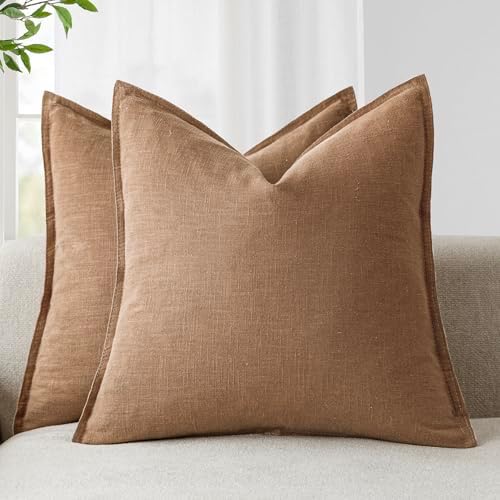 Foindtower Linen Solid Decorative Throw Pillow Covers 20x20 Light Brown by Foindtower