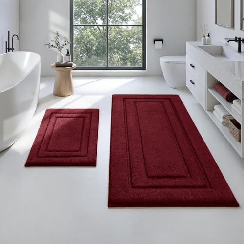 HOMEIDEAS Bathroom Rugs Sets 2 Piece, Extra Long Bath Mat Burgundy Red by HOMEIDEAS
