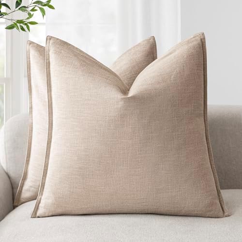 Foindtower Linen Solid Decorative Throw Pillow Covers 22x22 Inch Tan Beige by Foindtower