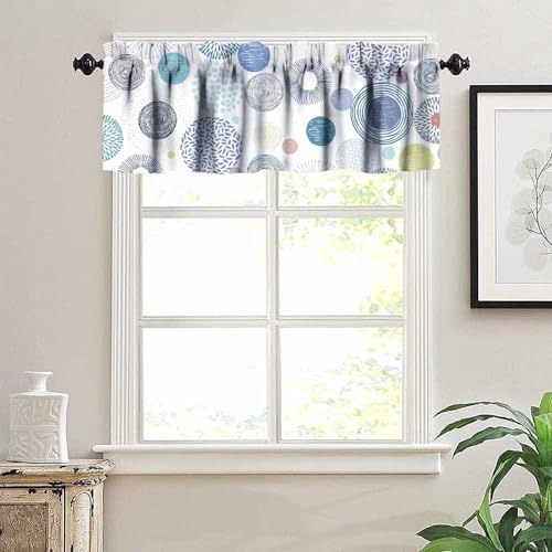 Blue Circle Kitchen Valance, Abstract Geometric Circle Firework Modern - Image 2