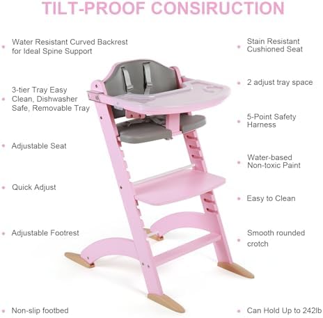 Cowiewie 3-in-1 Convertible Wooden High Chair, 10-Position Tool-Free Adjustable - Image 2